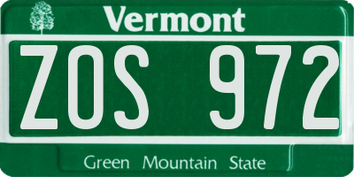 VT license plate ZOS972