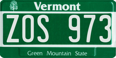 VT license plate ZOS973