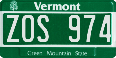 VT license plate ZOS974