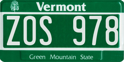 VT license plate ZOS978