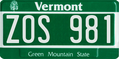 VT license plate ZOS981