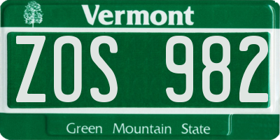 VT license plate ZOS982