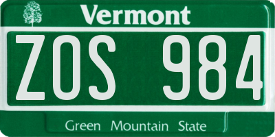 VT license plate ZOS984