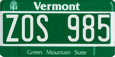 VT license plate ZOS985