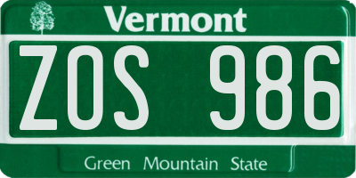 VT license plate ZOS986