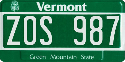 VT license plate ZOS987