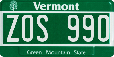 VT license plate ZOS990
