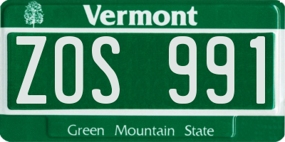 VT license plate ZOS991