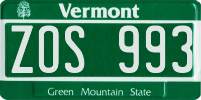 VT license plate ZOS993