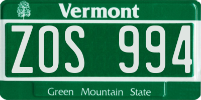 VT license plate ZOS994
