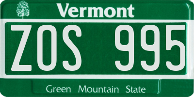 VT license plate ZOS995