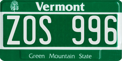 VT license plate ZOS996