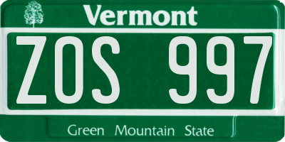 VT license plate ZOS997
