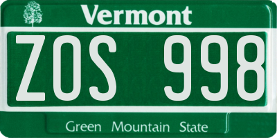 VT license plate ZOS998