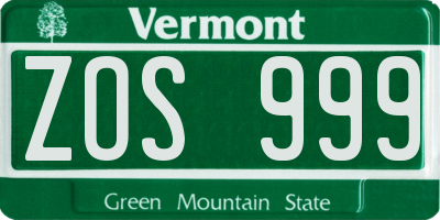 VT license plate ZOS999