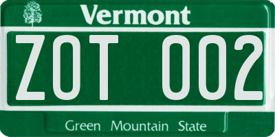 VT license plate ZOT002