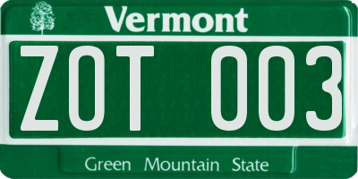 VT license plate ZOT003