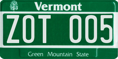 VT license plate ZOT005