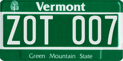 VT license plate ZOT007