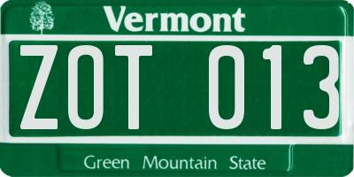 VT license plate ZOT013