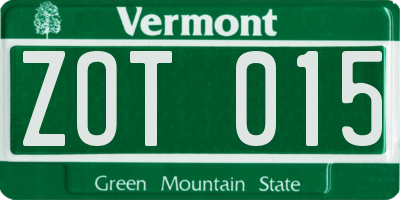 VT license plate ZOT015