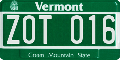 VT license plate ZOT016