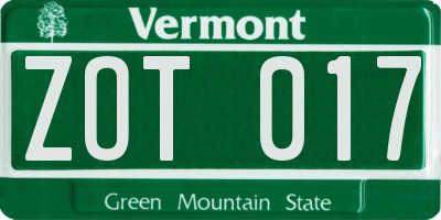 VT license plate ZOT017