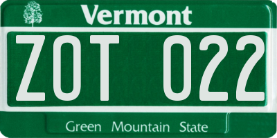 VT license plate ZOT022