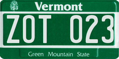 VT license plate ZOT023