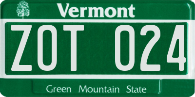 VT license plate ZOT024