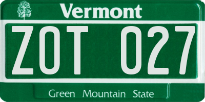 VT license plate ZOT027