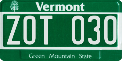 VT license plate ZOT030