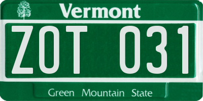 VT license plate ZOT031