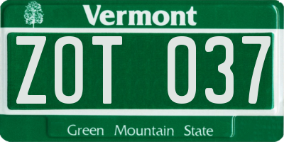 VT license plate ZOT037