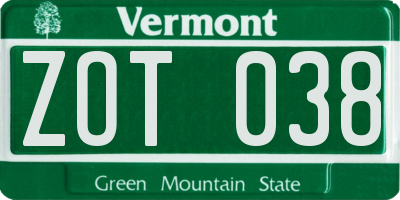 VT license plate ZOT038