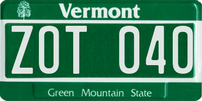 VT license plate ZOT040