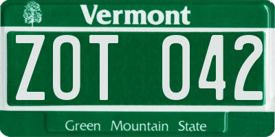 VT license plate ZOT042