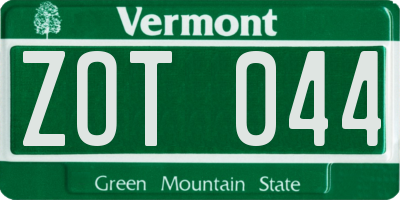 VT license plate ZOT044