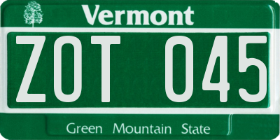 VT license plate ZOT045
