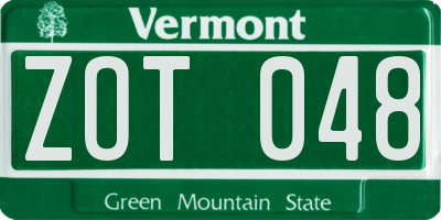 VT license plate ZOT048