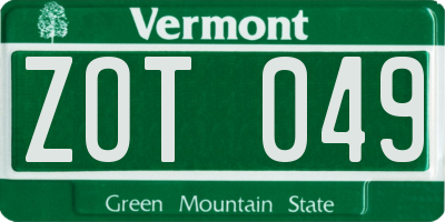 VT license plate ZOT049
