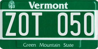 VT license plate ZOT050