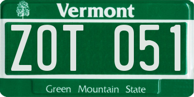 VT license plate ZOT051