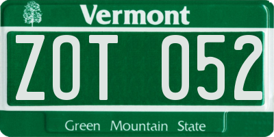 VT license plate ZOT052