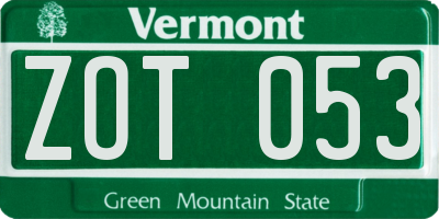 VT license plate ZOT053