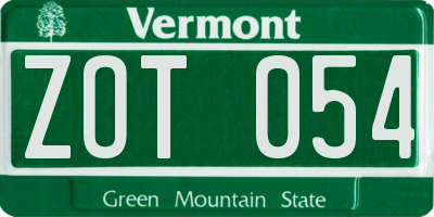 VT license plate ZOT054