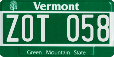 VT license plate ZOT058