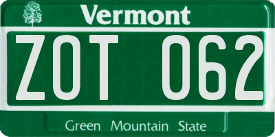 VT license plate ZOT062