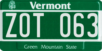 VT license plate ZOT063