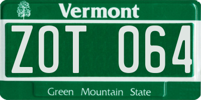 VT license plate ZOT064